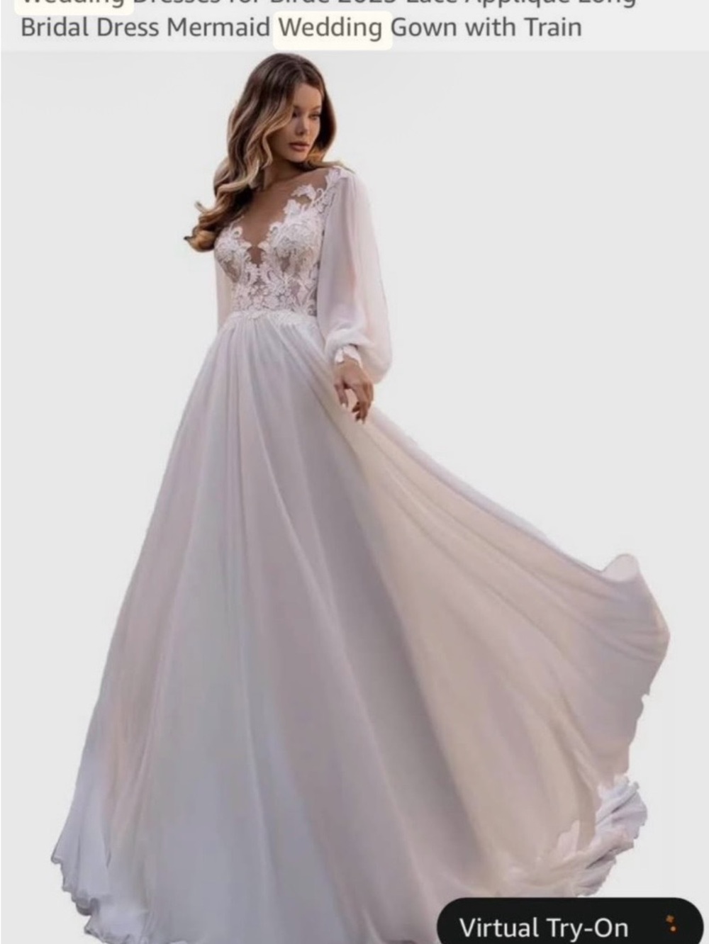 Elegant Lace Appliqué Long Sleeve Bridal Dress in Ivory